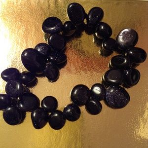 BLUE SANDSTONE NECKLACE & BRACELET SET HAS LOOK OF GLITTER AND SPARKLE INSIDE IT